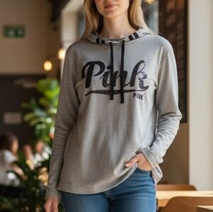 PINK Victoria's Secret  Gray Hoodie, Black Logo (HD4)